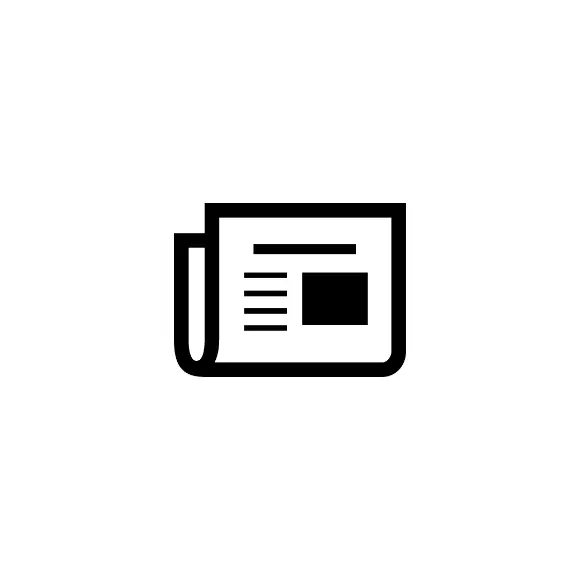 Černobílá ikona otevřených novin s řádky textu a prázdným čtvercem – symbol zpráv a informací.