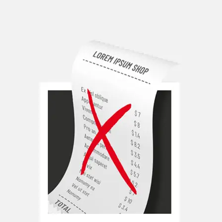 Detailní záběr účtenky s výrazným červeným křížem na přední straně.