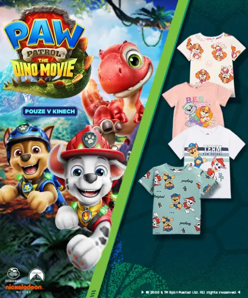 Dětská trička PAW Patrol s oblíbenými postavami z PAW Patrol: Dino Movie pro chlapce i dívky