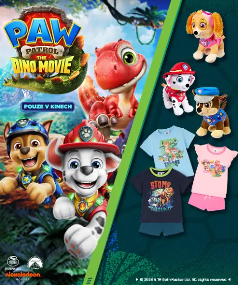 Dětská trička PAW Patrol s oblíbenými postavami z PAW Patrol: Dino Movie pro chlapce i dívky