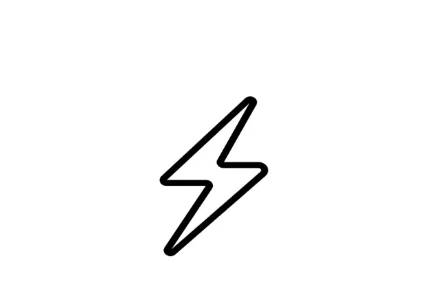 Jednoduchý černý obrys symbolu blesku na bílém pozadí.