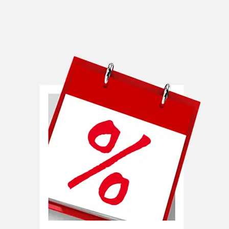 Detail kalendáře s výrazným červeným symbolem procenta na přední straně. Detail kalendáře s výrazným červeným symbolem procenta na přední straně.