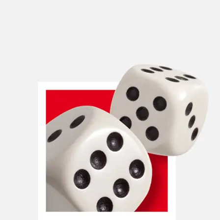 Dvě bílé kostky s černými tečkami, každá zobrazující šestku a pětku. Dvě bílé kostky s černými tečkami, každá zobrazující šestku a pětku.